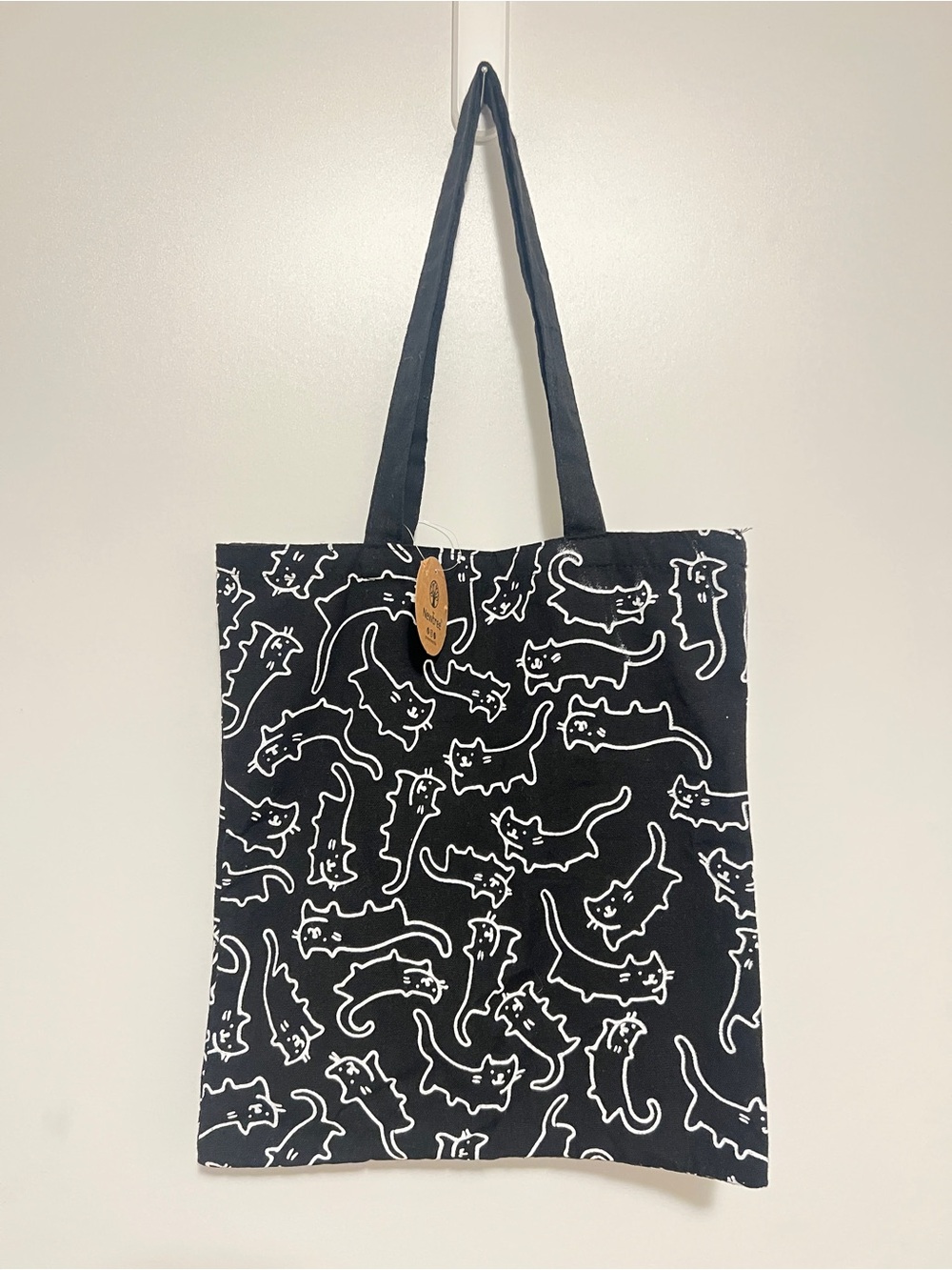 Playful Black Cat Pattern Canvas Tote Bag